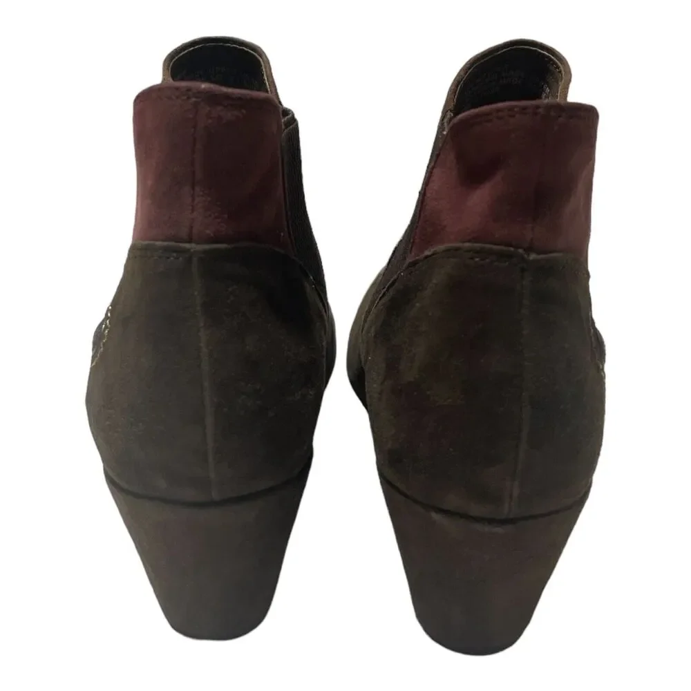 Earthies Genoa Ankle Boots Booties Brown/Purple Suede Leather Womens Size 9 B